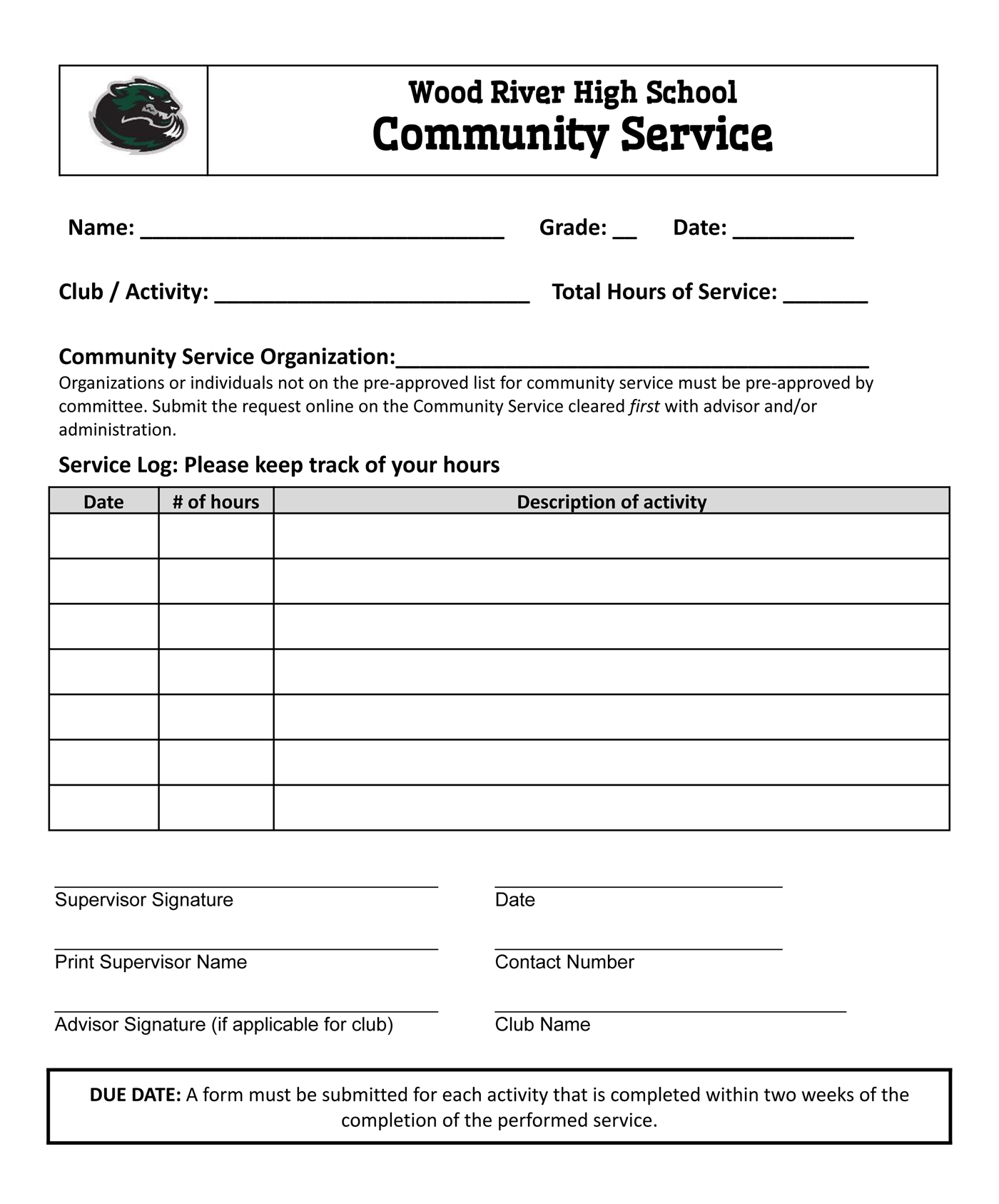 Community Service Form